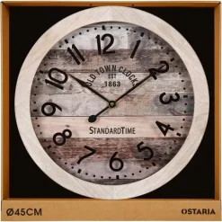 Merkloos Ostaria Wandklok/muur klok - old town - D45 cm - hout - naturel