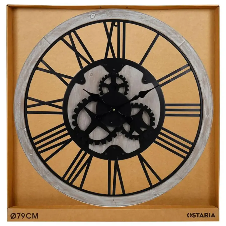 Klokken-Merkloos Ostaria Wandklok/muur klok - D79cm - MDF/metaal - naturel - kamer