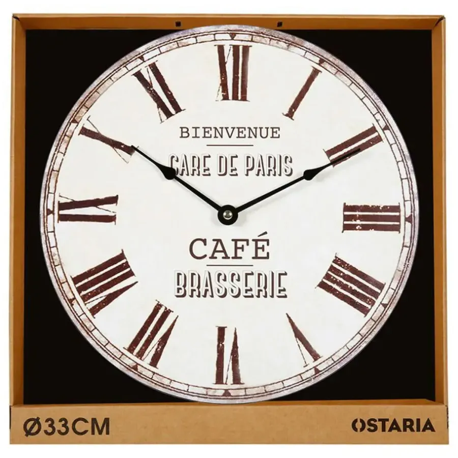 Klokken-Merkloos Ostaria Wandklok/muur klok - cafe brasserie klok - D30 cm - mdf