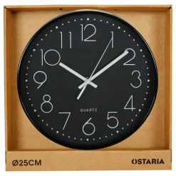 Merkloos Ostaria Wandklok/muur klok - D25 cm - kunststof - zwart