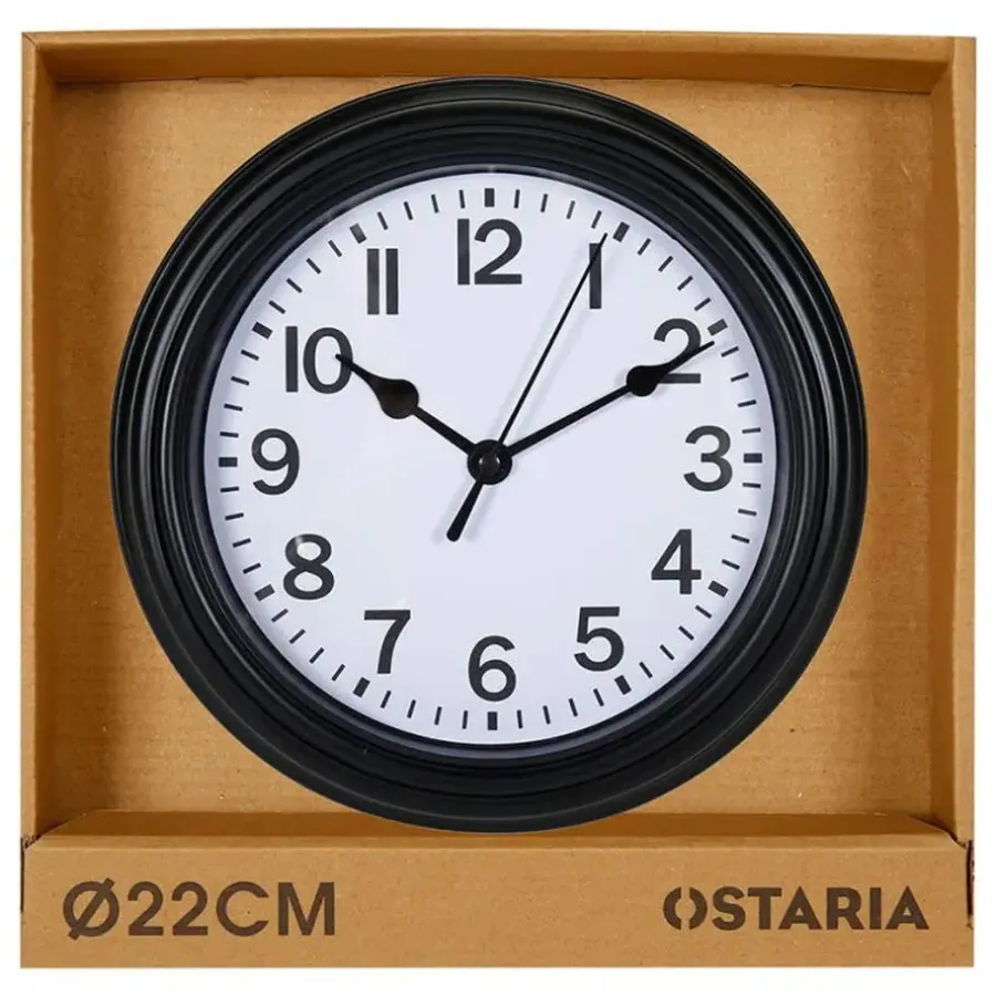 Merkloos Ostaria Wandklok/muur klok - D22 cm - kunststof - zwart - kamer
