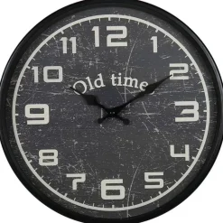 Klokken-Merkloos Ostaria Wandklok/muur klok - Old Times - D30 cm - metaal - zwart