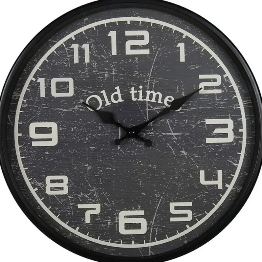 Klokken-Merkloos Ostaria Wandklok/muur klok - Old Times - D30 cm - metaal - zwart