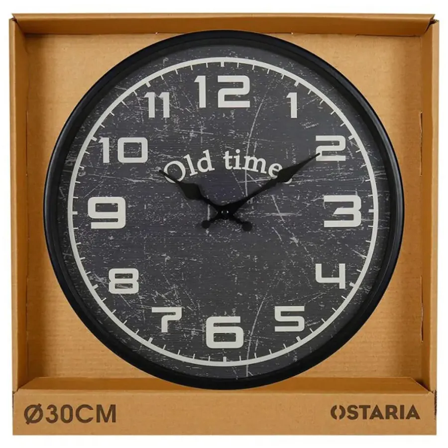 Klokken-Merkloos Ostaria Wandklok/muur klok - Old Times - D30 cm - metaal - zwart