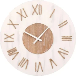 Merkloos Ostaria Wandklok/muur klok - Maritiem - D50 cm - touw - wit/bruin