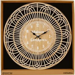Merkloos Ostaria Wandklok/muur klok - Ibiza stijl - D50 cm - naturel