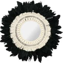 Merkloos Ostaria Wandspiegel bohemian Veren - zwart/wit - rond - Dia 57 cm