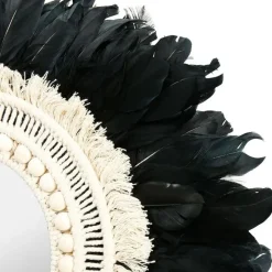 Merkloos Ostaria Wandspiegel bohemian Veren - zwart/wit - rond - Dia 57 cm