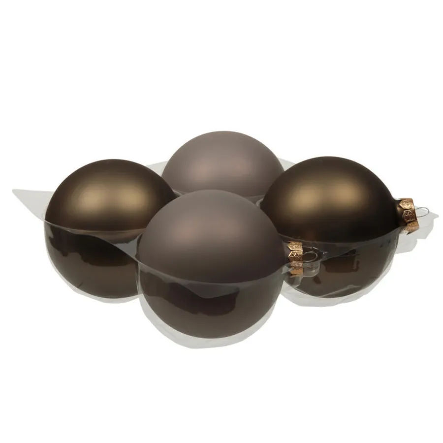 Kerstdecoratie-Othmar Decorations Grote kerstballen - 4x st - grijs/bruin - 10 cm - glas