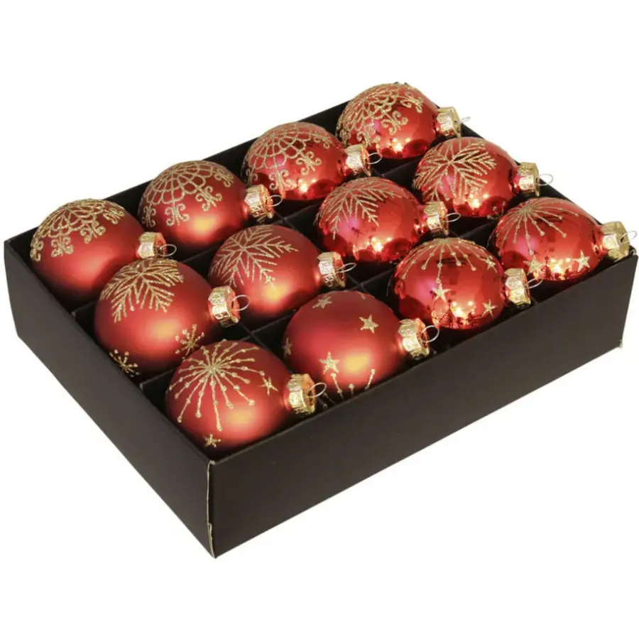 Kerstballen-Othmar Decorations kerstballen - luxe - 12x - rood -7,5 cm -glas