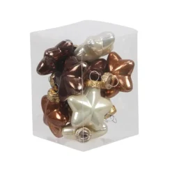 Kerstballen|Kerstdecoratie-Othmar Decorations Kersthangers - sterren - 12x - bruin - 4 cm