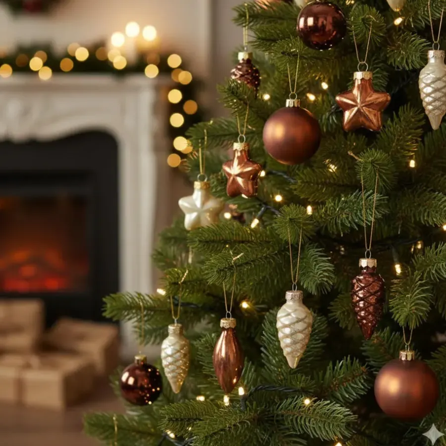 Kerstballen|Kerstdecoratie-Othmar Decorations Kersthangers - sterren - 12x - bruin - 4 cm