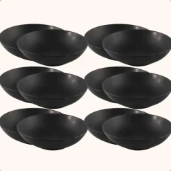 Borden-OTIX Bord 12 stuks Diep Soepborden Zwart Mat diameter 20,5cm Aardewerk IVY