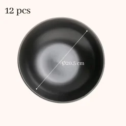 Borden-OTIX Bord 12 stuks Diep Soepborden Zwart Mat diameter 20,5cm Aardewerk IVY