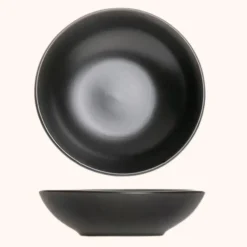 Borden-OTIX Bord 12 stuks Diep Soepborden Zwart Mat diameter 20,5cm Aardewerk IVY