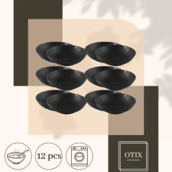 Borden-OTIX Bord 12 stuks Diep Soepborden Zwart Mat diameter 20,5cm Aardewerk IVY