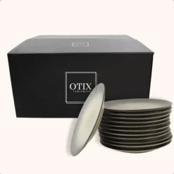 Borden-OTIX Dessert Ontbijt Bordenset 12 Persoons Zwart Taupe 21cm Keramiek TULIP