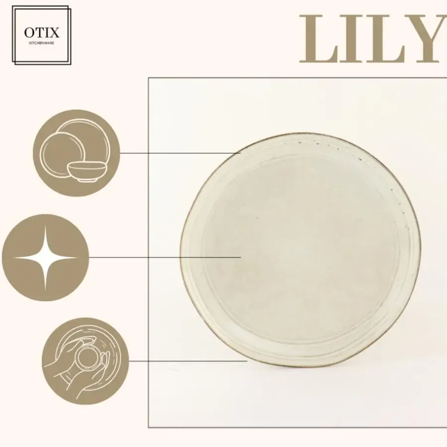 OTIX Dessert Ontbijt Bordenset 6 Persoons Beige 21cm Keramiek LILY
