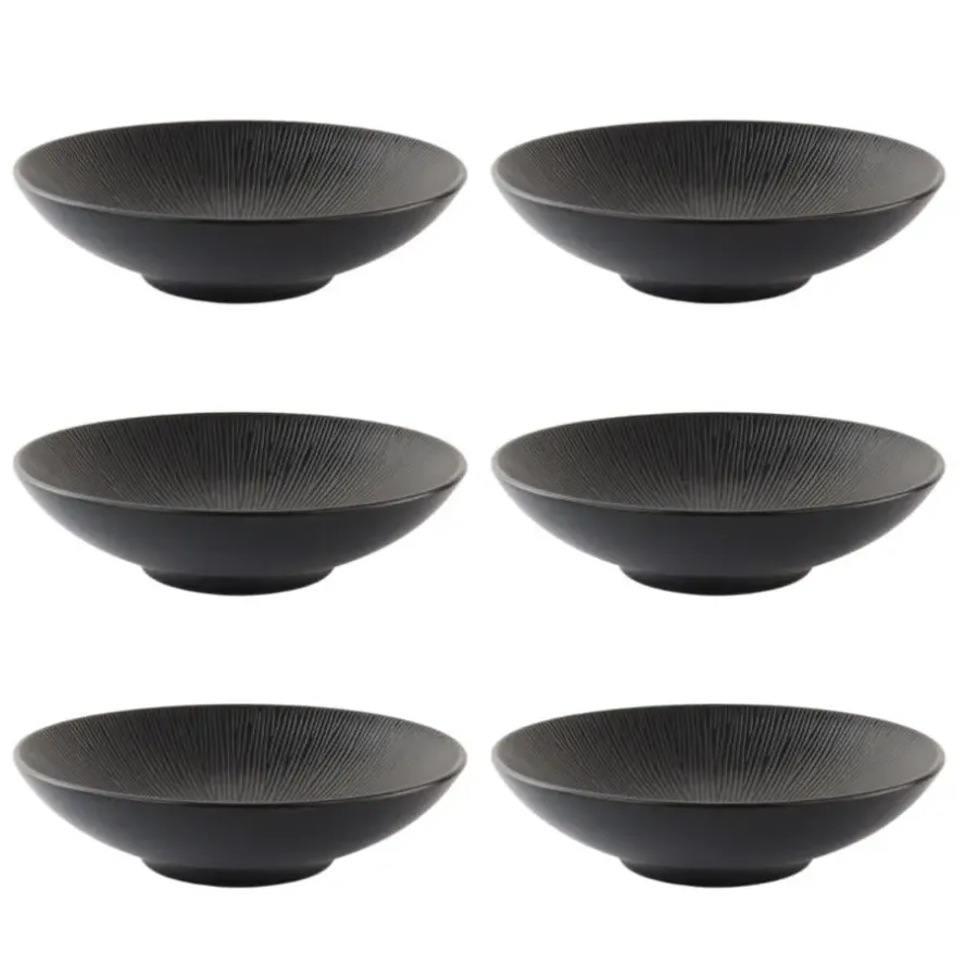 OTIX Diepe Soep Pasta Bordenset 6 Persoons Zwart 19cm Keramiek POPPY