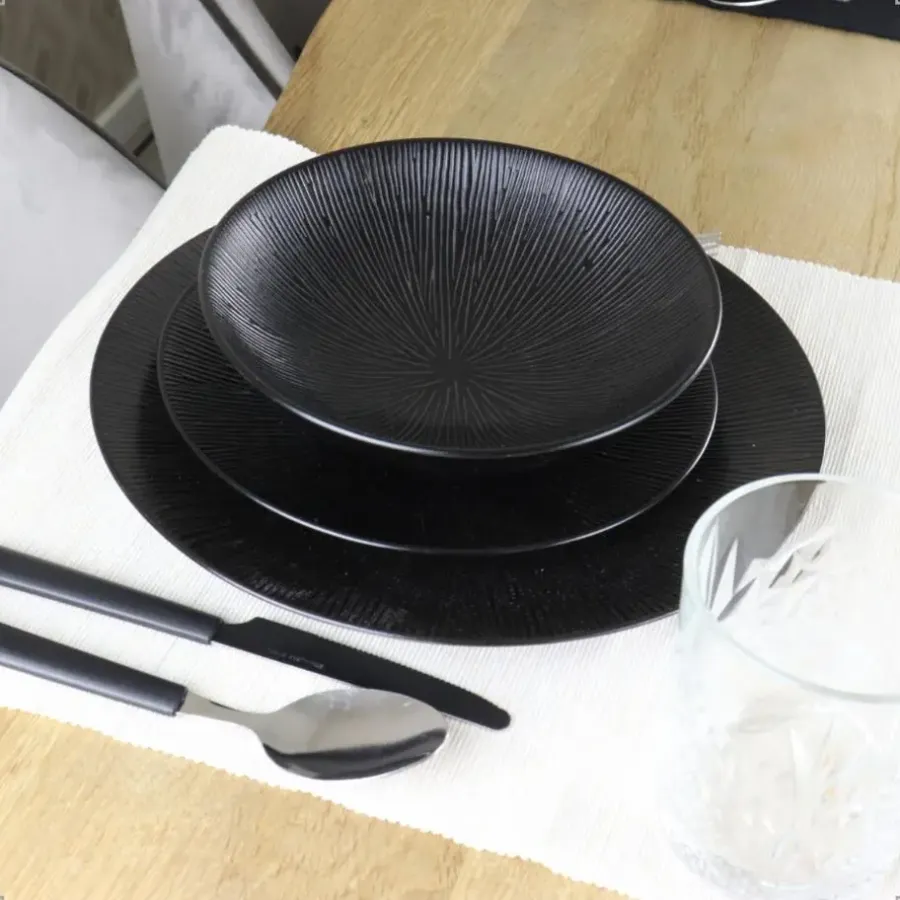 OTIX Diepe Soep Pasta Bordenset 6 Persoons Zwart 19cm Keramiek POPPY