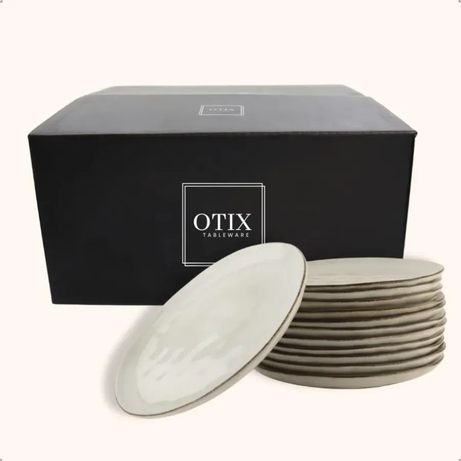 Dinerborden|Borden-OTIX Diner Bordenset 12 Persoons Beige 26,5cm Keramiek LILY