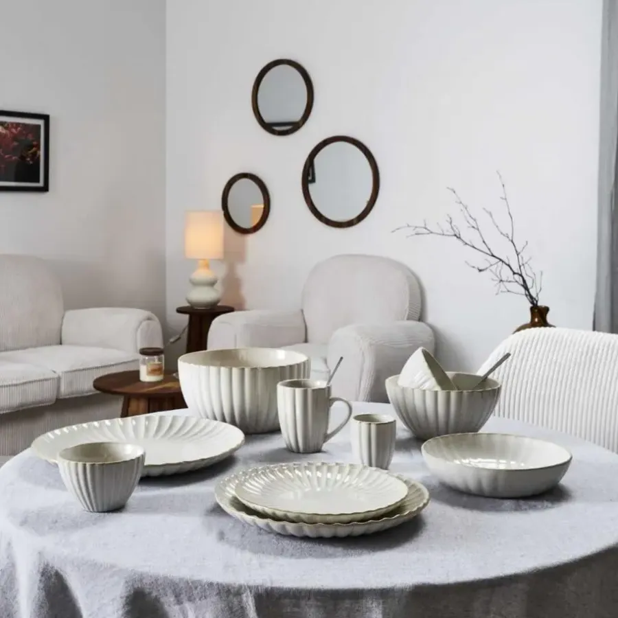 Dinerborden|Borden-OTIX Diner Bordenset 6 Persoons 27cm Wit Keramiek SOLIS