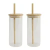 Waterglazen-OTIX Drinkglazen met Bamboo Deksel met Rietje 2 Stuks 400 ml Waterglazen