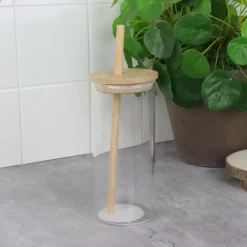 Waterglazen-OTIX Drinkglazen met Bamboo Deksel met Rietje 2 Stuks 400 ml Waterglazen