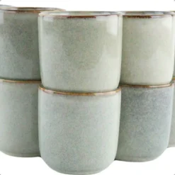 Koffieglazen-OTIX Espresso Kopjes Set van 6 Koffiekopjes 80ml Mokken Aardewerk BEECH