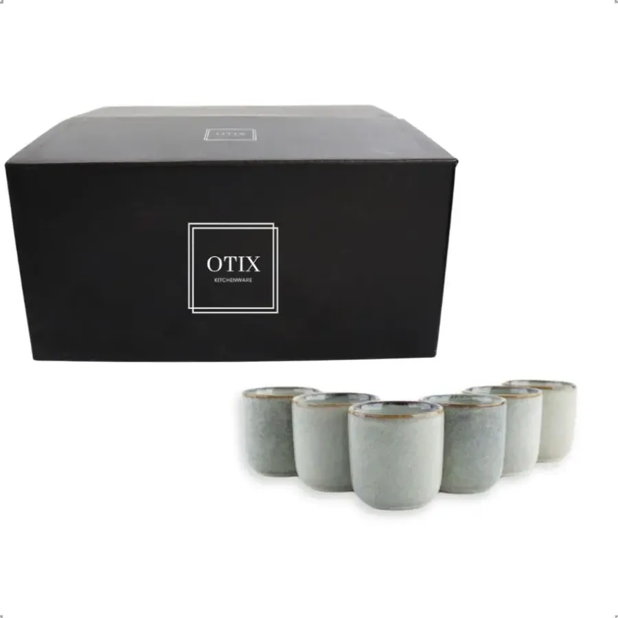 Koffieglazen-OTIX Espresso Kopjes Set van 6 Koffiekopjes 80ml Mokken Aardewerk BEECH