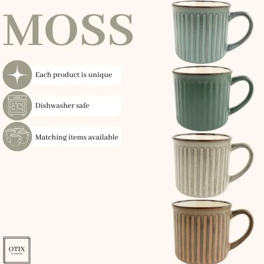 OTIX Koffiekopjes met Oor Koffietassen Set van 4 Aardewerk 200 ml MOSS