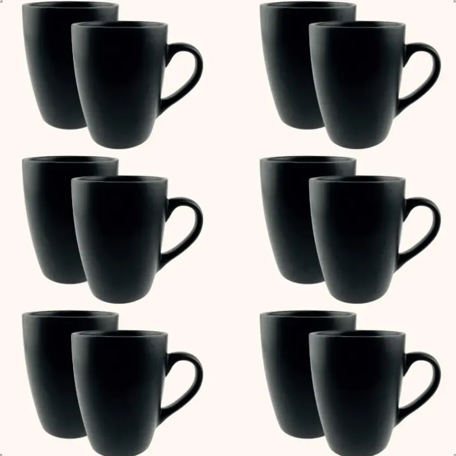 Kopjes, Mokken En Bekers-OTIX Koffiekopjes met Oor Koffietassen Set van 12 Mat Zwart 340ml
