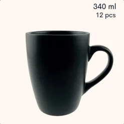 Kopjes, Mokken En Bekers-OTIX Koffiekopjes met Oor Koffietassen Set van 12 Mat Zwart 340ml