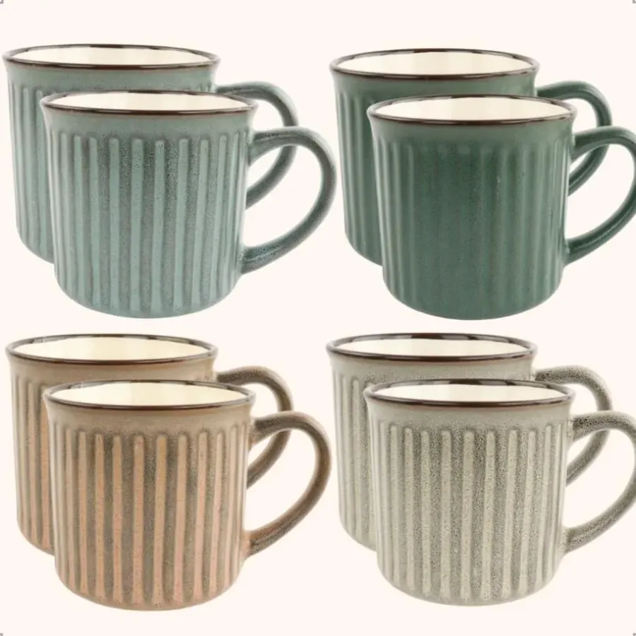Kopjes, Mokken En Bekers-OTIX Koffiekopjes met Oor Set van 8 Koffietassen Aardewerk 200 ml MOSS