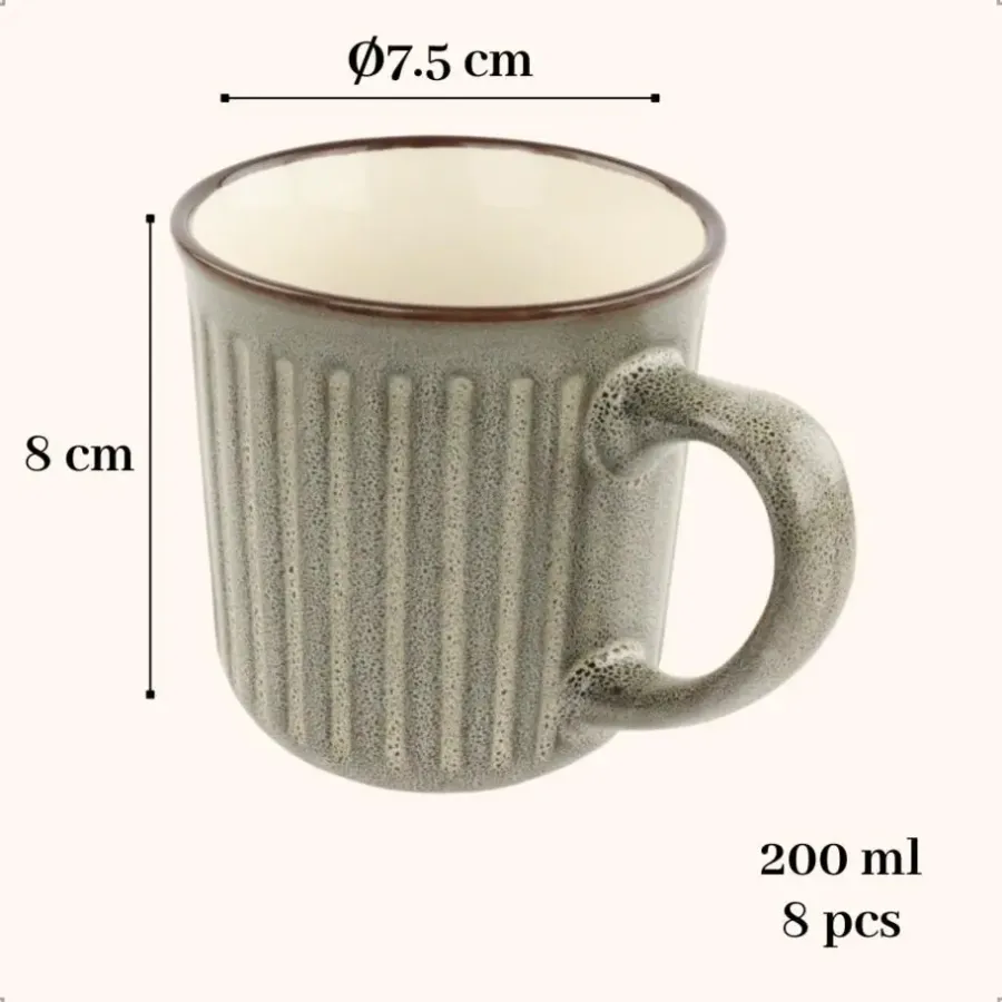 Kopjes, Mokken En Bekers-OTIX Koffiekopjes met Oor Set van 8 Koffietassen Aardewerk 200 ml MOSS