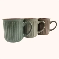Kopjes, Mokken En Bekers-OTIX Koffiekopjes met Oor Set van 8 Koffietassen Aardewerk 200 ml MOSS