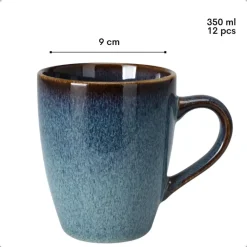 Koffieglazen-OTIX Koffiekopjes met Oor Set van 12 Koffietassen Theemok 350ml EBONY