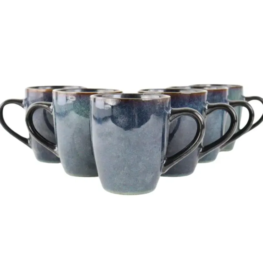 Koffieglazen-OTIX Koffiekopjes met Oor Set van 6 Koffietassen Theemok 350ml Aardewerk EBONY