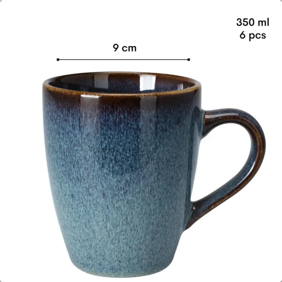 Koffieglazen-OTIX Koffiekopjes met Oor Set van 6 Koffietassen Theemok 350ml Aardewerk EBONY