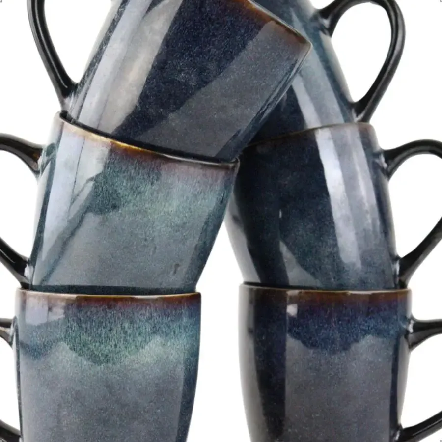 Koffieglazen-OTIX Koffiekopjes met Oor Set van 6 Koffietassen Theemok 350ml Aardewerk EBONY