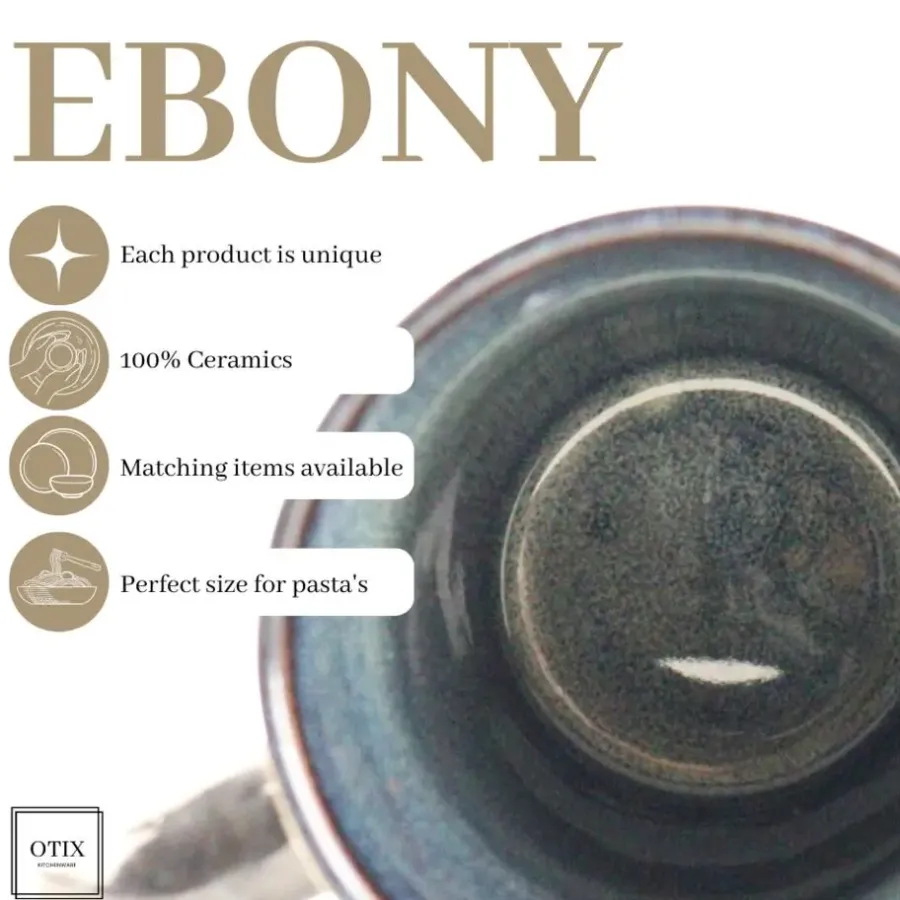 Koffieglazen-OTIX Koffiekopjes met Oor Set van 6 Koffietassen Theemok 350ml Aardewerk EBONY