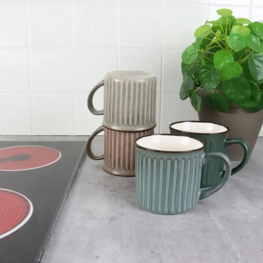 OTIX Koffiekopjes met Oor Koffietassen Set van 4 Aardewerk 250 ml MOSS