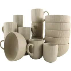 Serviessets-OTIX Koffiekopjes Set van 12 Kopjes 190ml 300ml met Set van 6 Soep