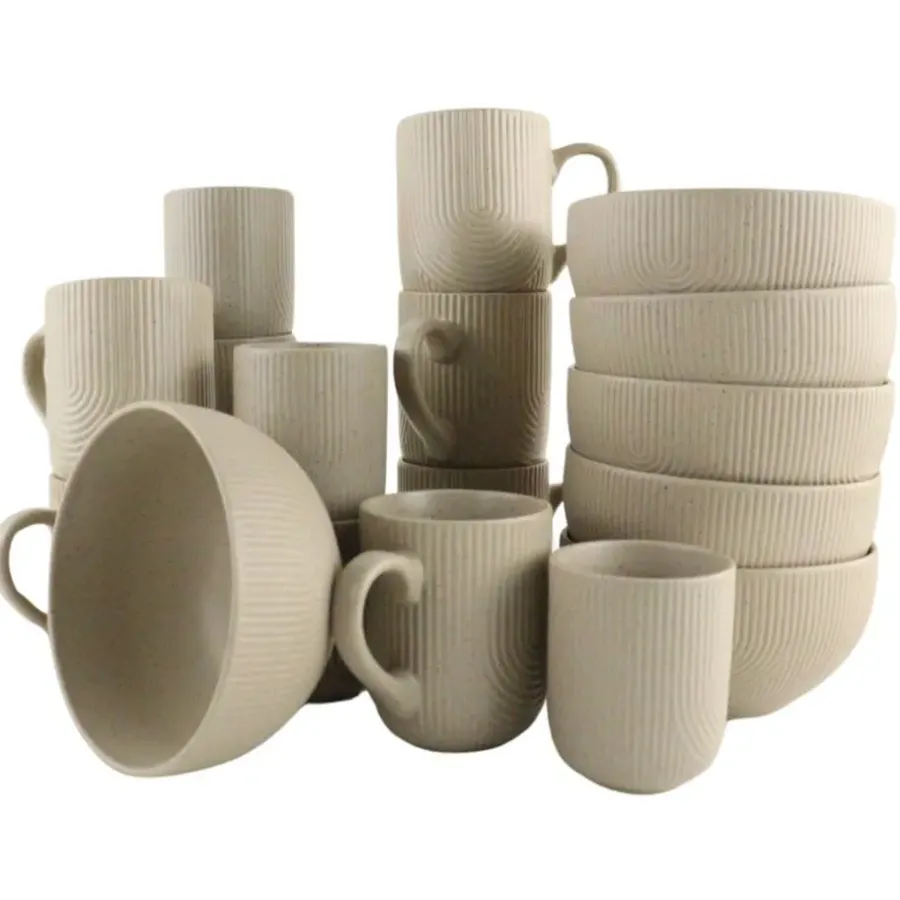Serviessets-OTIX Koffiekopjes Set van 12 Kopjes 190ml 300ml met Set van 6 Soep