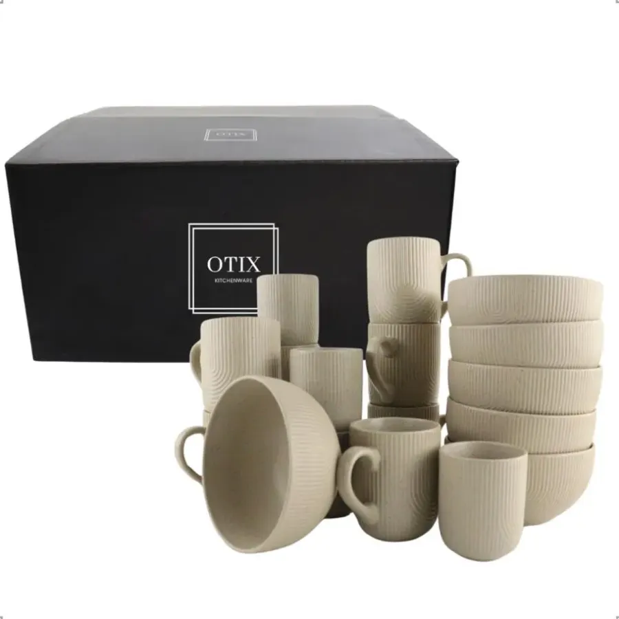 Serviessets-OTIX Koffiekopjes Set van 12 Kopjes 190ml 300ml met Set van 6 Soep