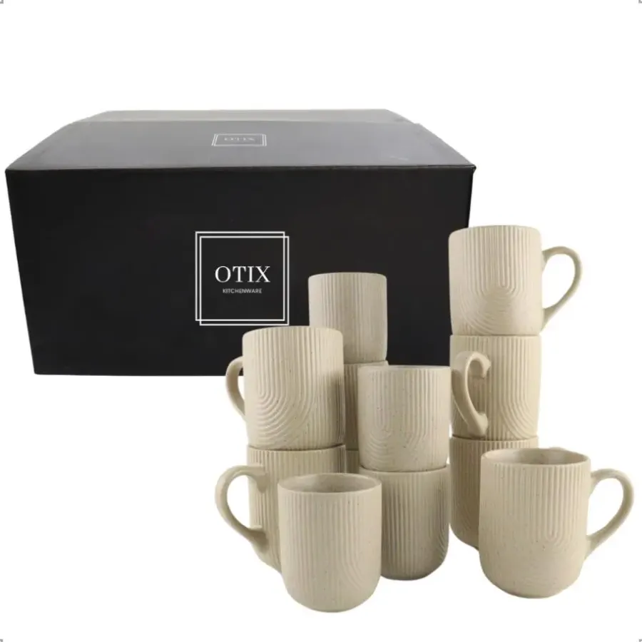 Serviessets-OTIX Koffiekopjes Set van 12 Kopjes Met Oor 300ml Zonder Oor 190ml