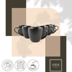 Kopjes, Mokken En Bekers-OTIX KoffieKopjes Set van 6 - Zwart