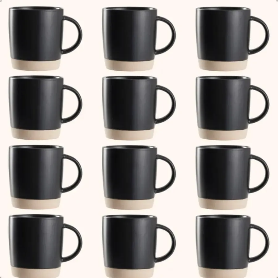 OTIX Koffiekopjes Theemokken Koffietassen Set van 12 Zwart 310 ml Aardewerk
