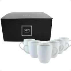 Kopjes, Mokken En Bekers-OTIX Mokken Set Wit met Goud 200ml Porselein 6 stuks DAISY