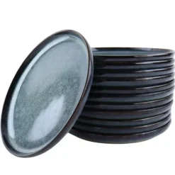 Borden-OTIX Ontbijtborden 12 Persoons 21cm Dessertbord Blauw Aardewerk EBONY